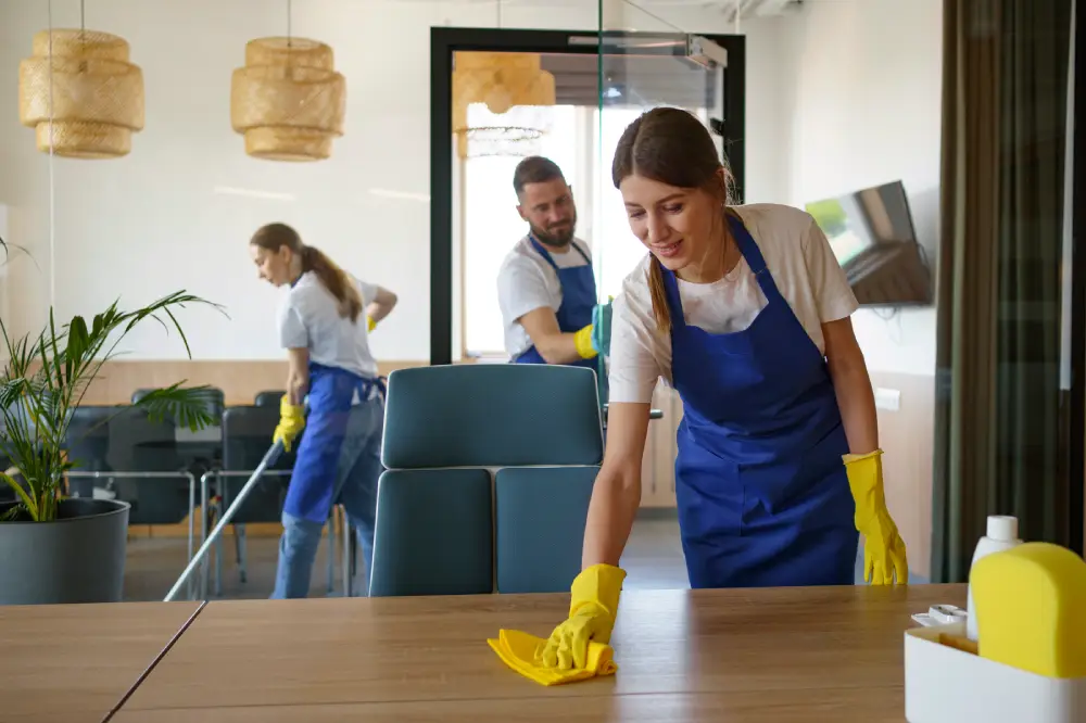 cleaning team performing professional office cleaning services